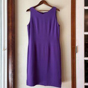 100% Silk Violet Purple Sleeveless Sheath Dress 16 Business Professional Autumn